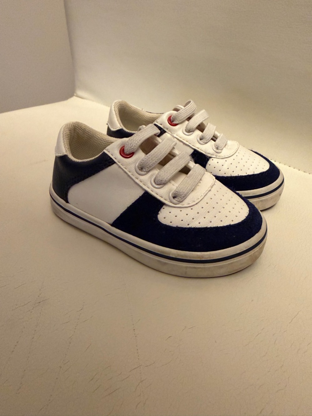 Janie and Jack White and Navy Velcro-Style Kids Sneakers